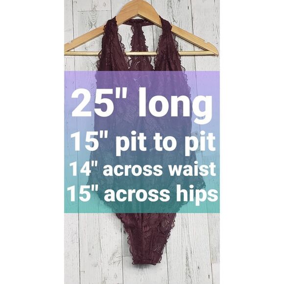 Free People Intimately Everyday Lace Deep V Bodysuit in Plum Jam Sz S NWT - Picture 4 of 7